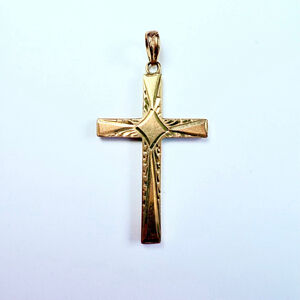 ESEMCO 10K Solid Gold Crucifix Cross Religious Diamond Etched VTG Charm Pendant